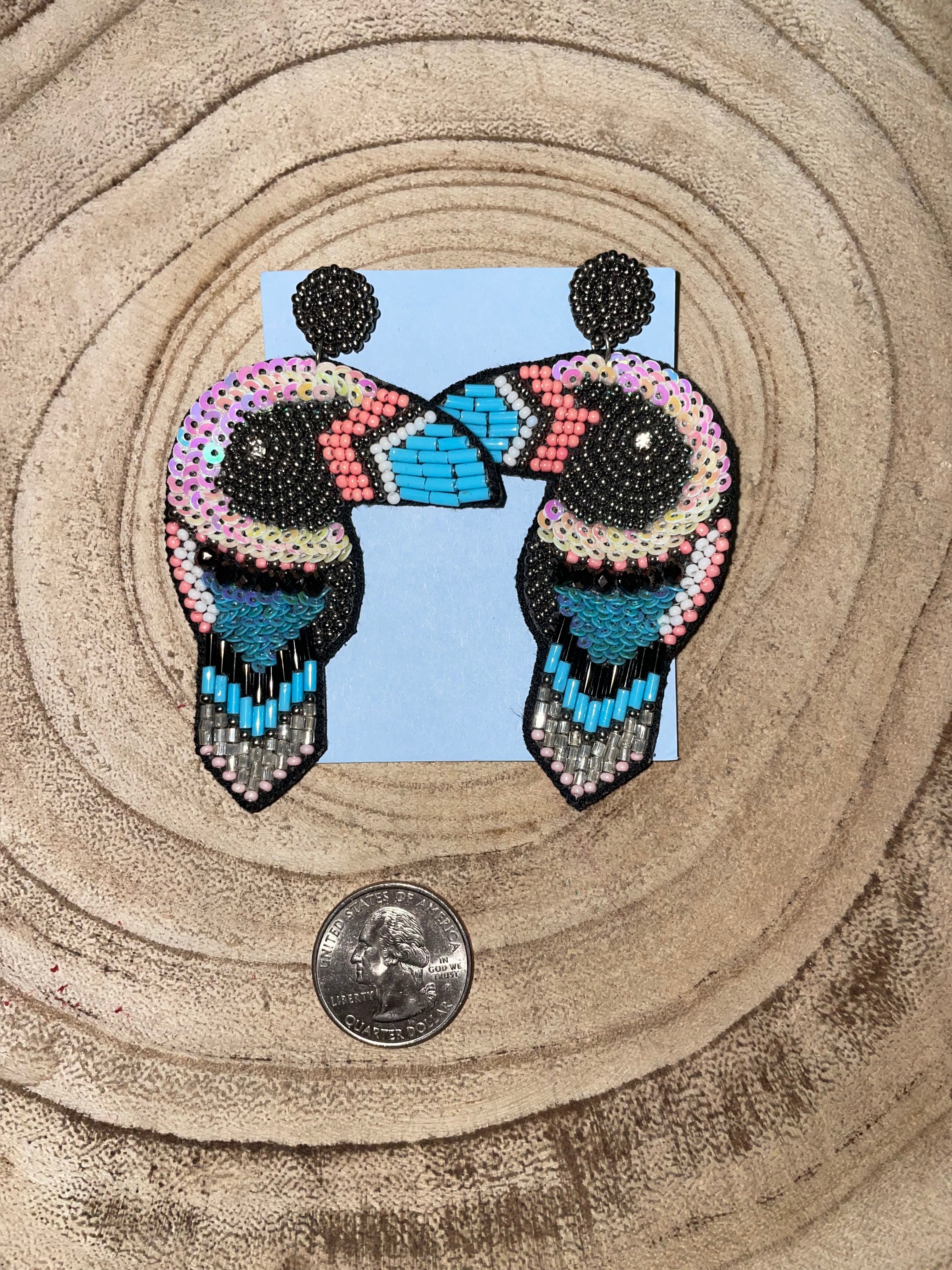 Toucan Beaded Earring in Blue Multi