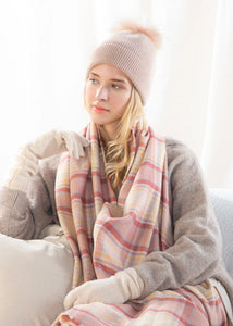 Knit Pom Pom Beanie in Coral