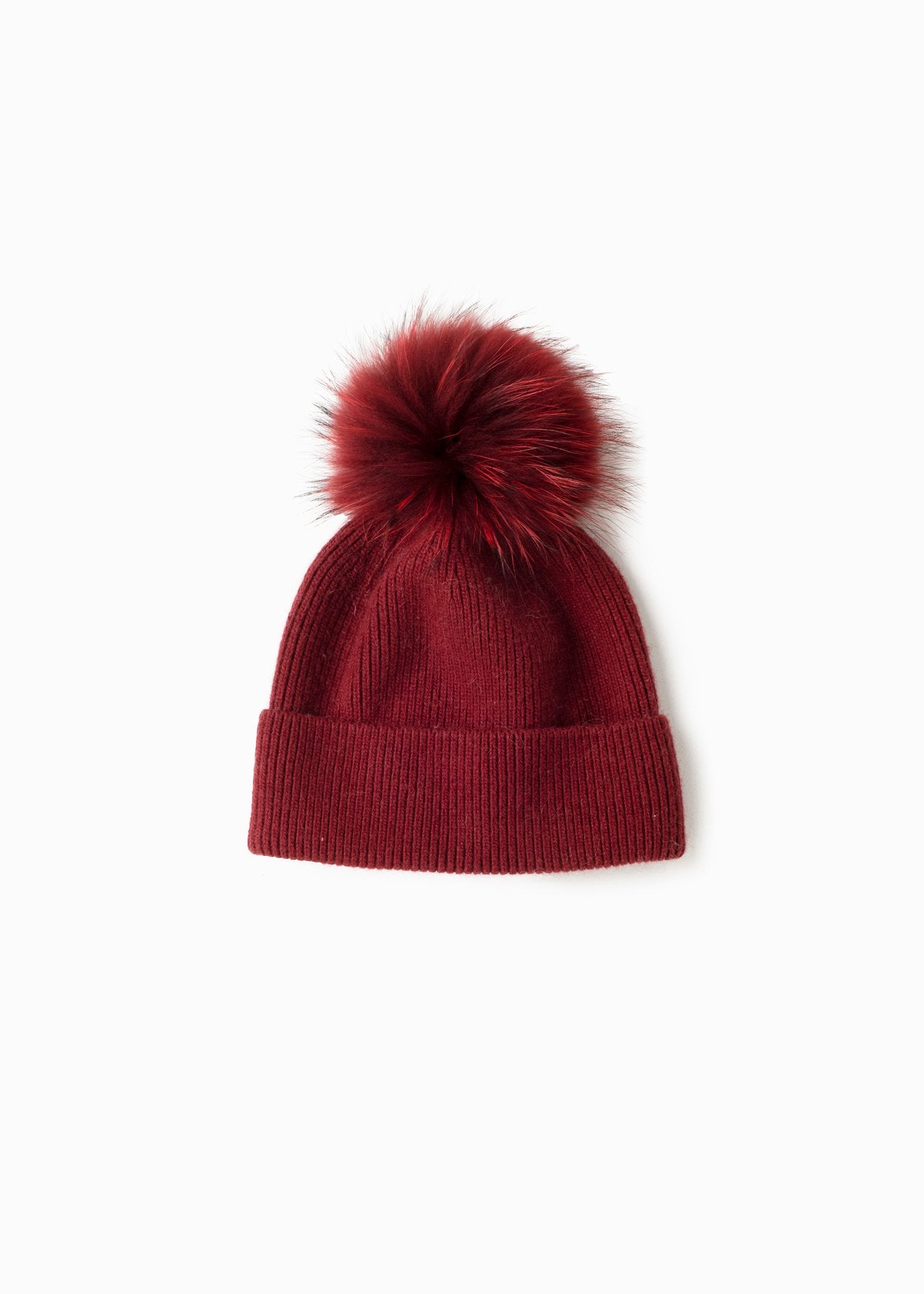 Knit Pom Pom Beanie in Burgundy