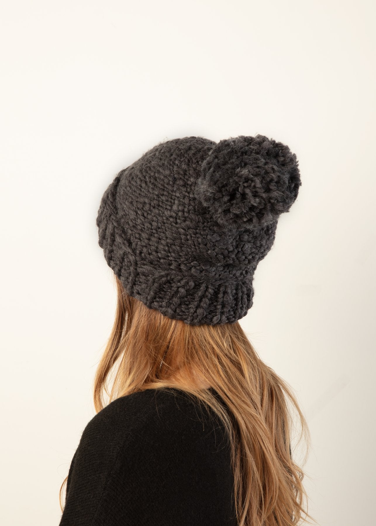 Mango Yarn Pom Pom Hat in Charcoal