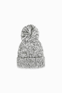 Hand Knitted Candy Cane Pompom Hat in Grey