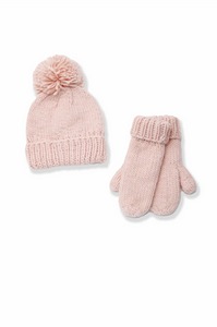 Hand Knit Basic Pom Pom Hat in Blush