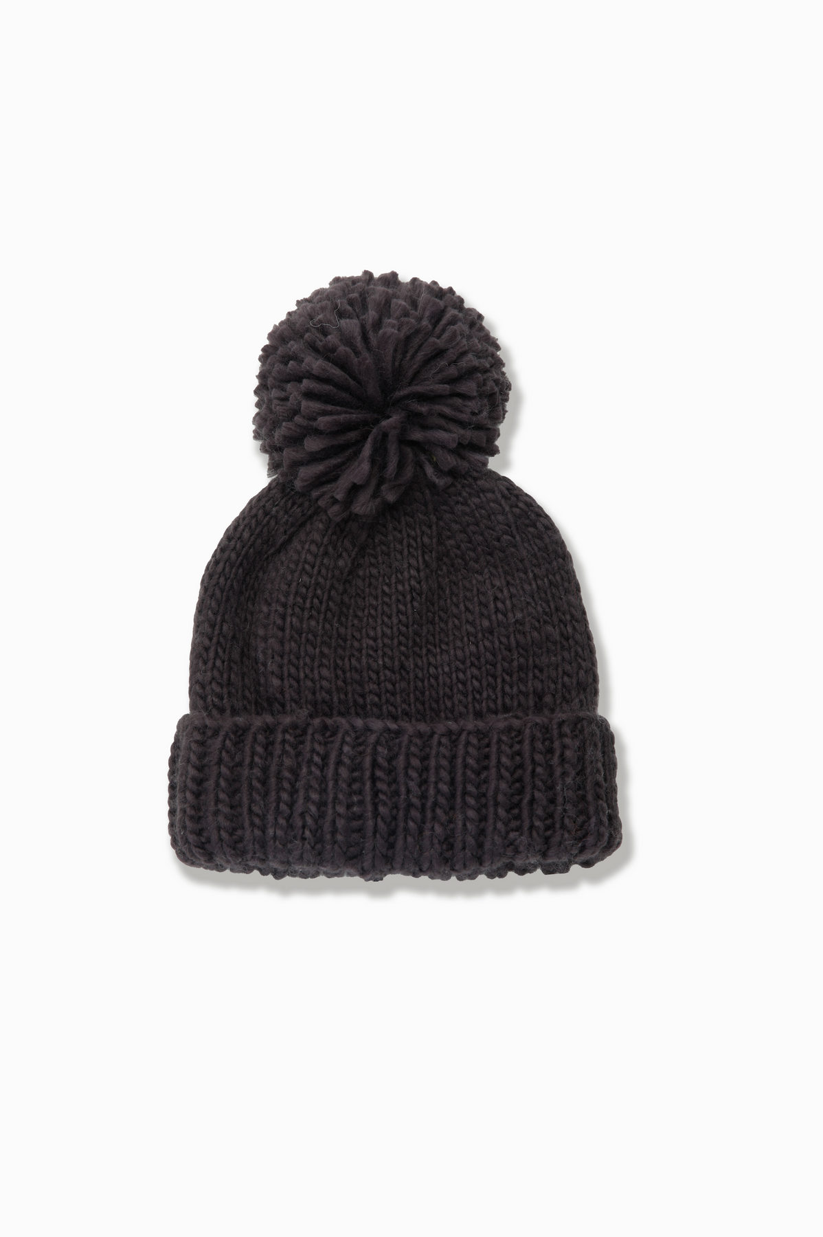 Hand Knit Basic Pom Pom Hat in Black