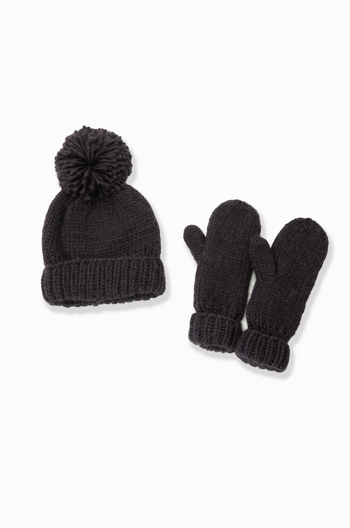 Hand Knit Basic Pom Pom Hat in Black