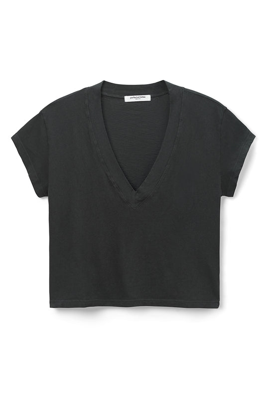 Alanis Recycled Cotton V-Neck Tee in Vintage Black