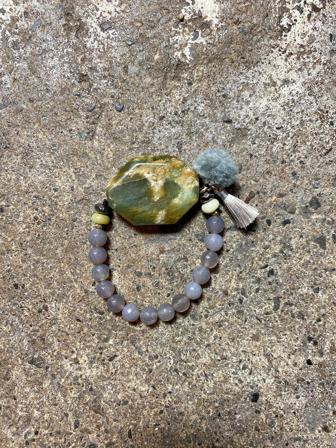 Agate Stretch Bracelet in Green Combo