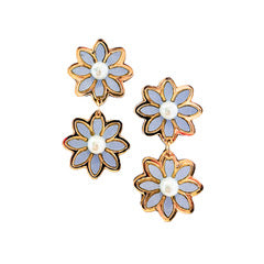 Small Double Daisy Earrings in Blue