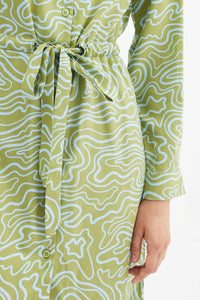 Wave Print Midi Shirt Dress